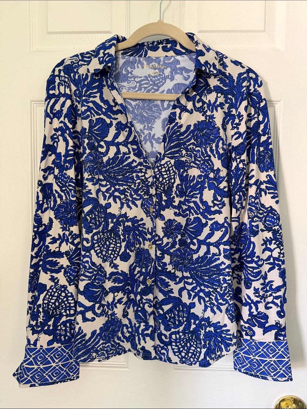Lilly Pulitzer Royal Blue & Coconut sea life print Button-Down Shirt